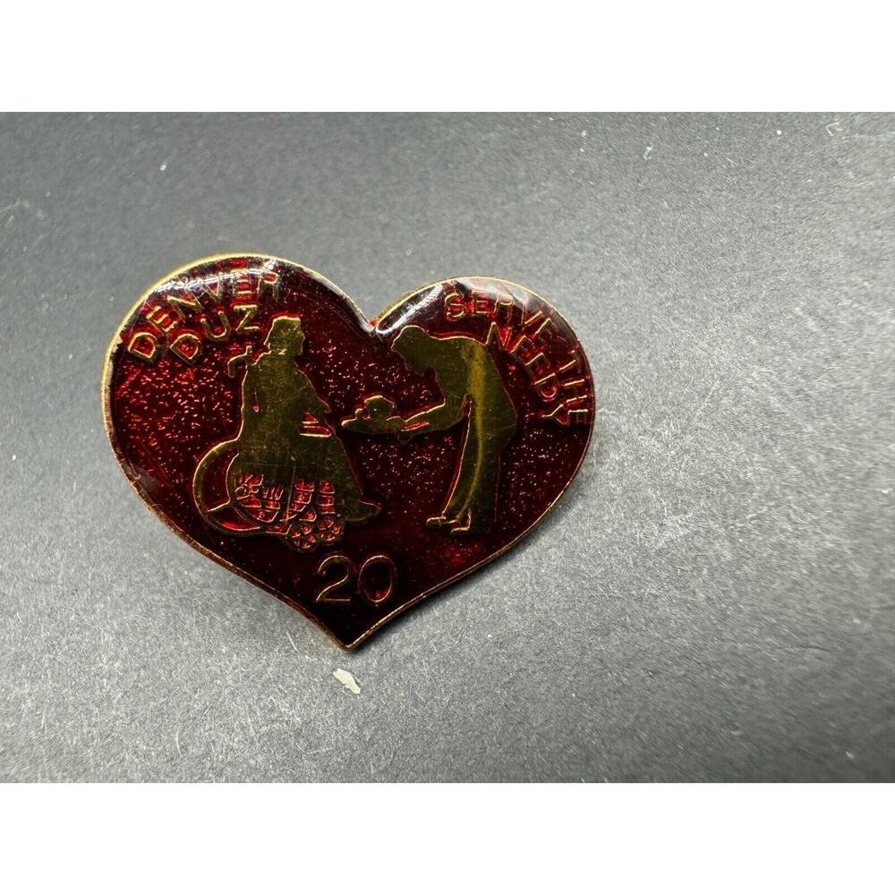 Denver Duz Serve The Needy Red Heart Gold Tone Enamel Lapel Pin Gold Tone